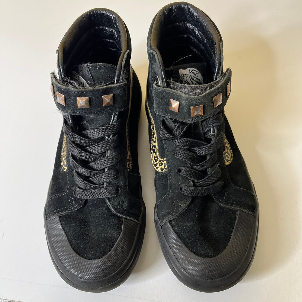 Vans SK8 Hi-Top‎ Skate Shoes Sneakers Kids Boys 13.5 Black Suede Studded Leopard - Picture 4 of 7